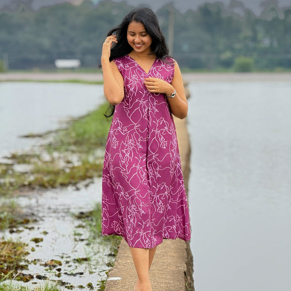 Wine Purple A-Line Cotton Kurti with Inverted Box Pleat