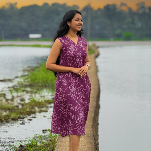 Wine Purple A-Line Cotton Kurti with Inverted Box Pleat